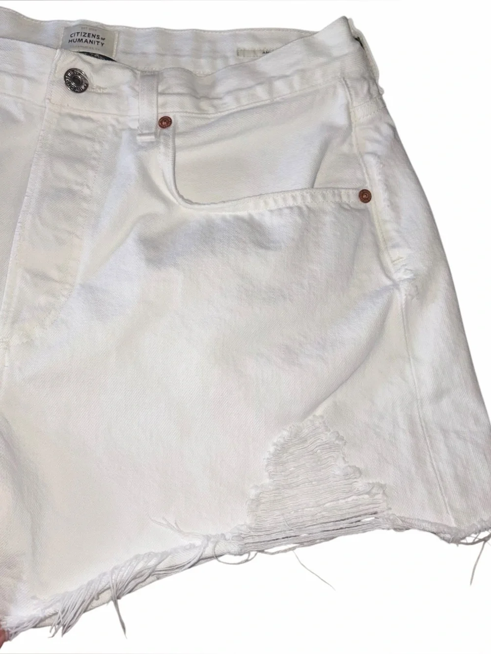 Citizens Of Humanity White Distressed Annabelle Long Frayed Denim Shorts